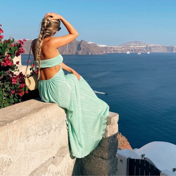 LOVESHACKFANCY Julissa Pleated Halter Maxi Dress - Picture 4 of 10